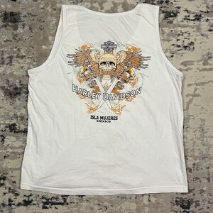 VTG Harley Davidson Isla Mujeres Mexico Skull Dagger White Tank Top Shirt Sz XL